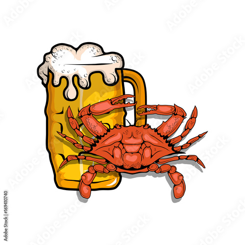 Vector illustration of beer with crab