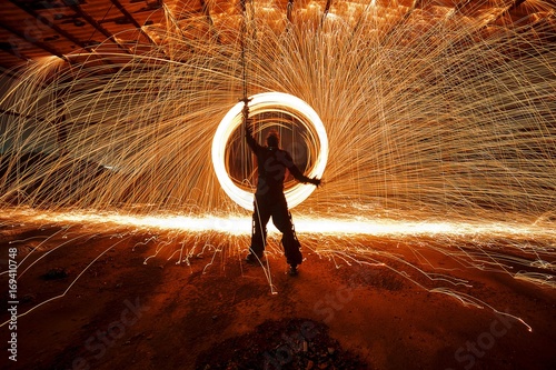  man with a sword, portrait during a steelwool, piacenza, emilia romagna, italy photo