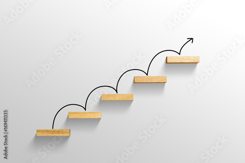 Obraz na plátně rising arrow on staircase, increasing business
