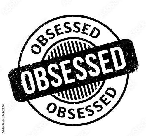 Obsessed rubber stamp. Grunge design with dust scratches. Effects can be easily removed for a clean, crisp look. Color is easily changed.