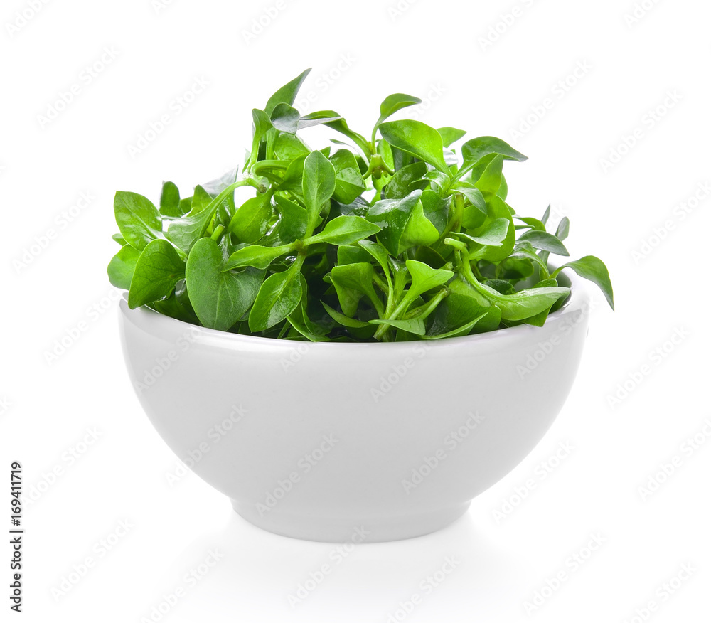 watercress in a bowl isolated on white background watercress in a bowl isolated on white background