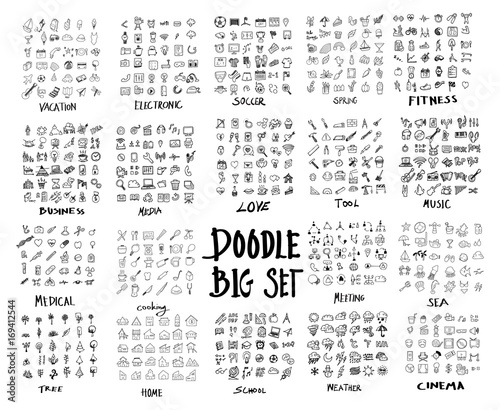 MEGA set of doodles vector. Super collection of travel, electronic ,soccer, spring, fitness, business, media, love, tool, music, media, cooking, meeting, sea, tree, home, school, weather, cinema eps10