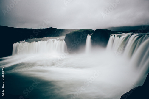 Godafoss iceland waterfall in black and white photo