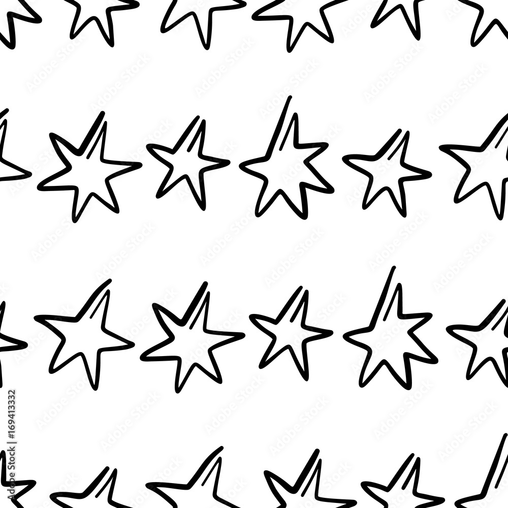 Hand drawn seamless pattern with stars isolated on white. Hand drawn seamless pattern with stars isolated on white.
