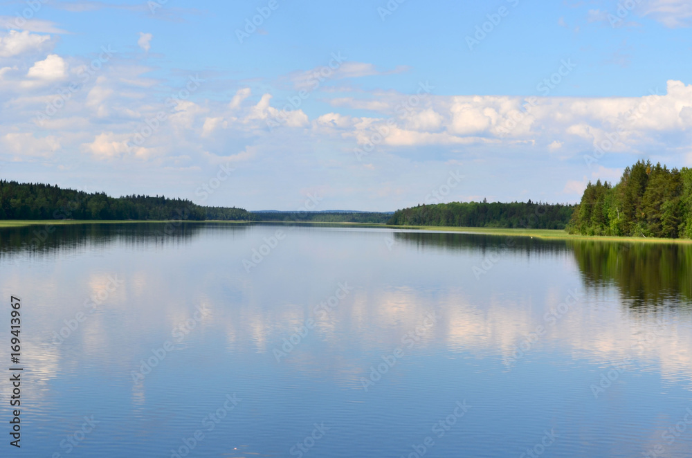 Onega lake in a calm summer day Karelia Russia