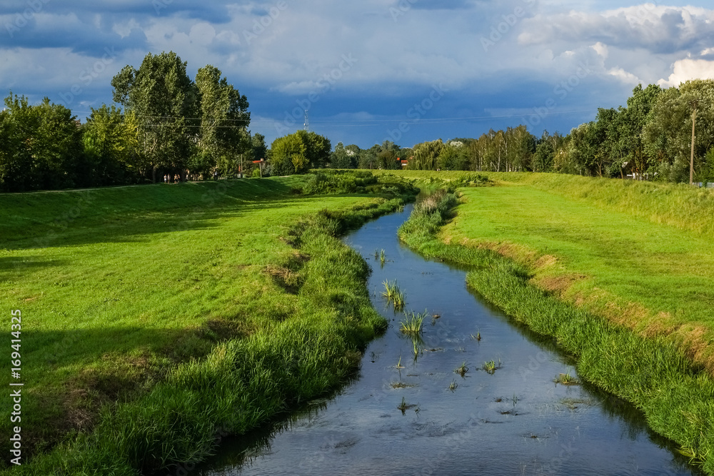 Beatiful landscape with Jeziorka river in Konstancin Jeziorna, Poland