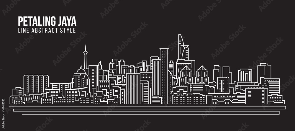 Cityscape Building Line art Vector Illustration design - Petaling jaya city