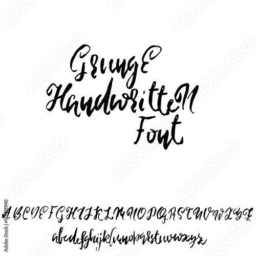 Hand drawn dry brush font. Modern brush lettering. Grunge style alphabet. Vector illustration.