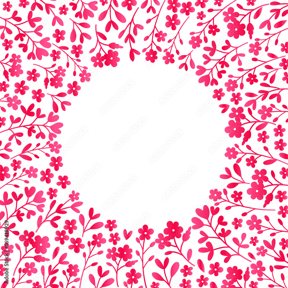 Floral round frame of pink flowers. Vector illustration.