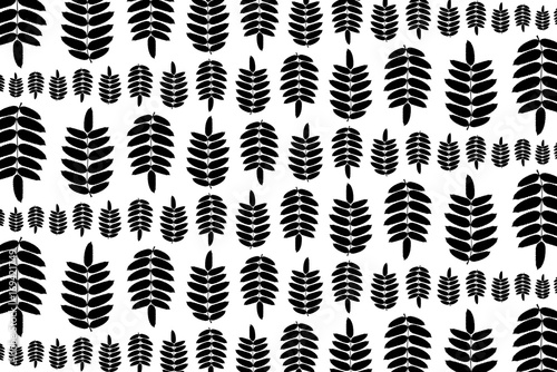 Black leaf of rowan on white background - vector pattern, (Sorbus aucuparia),