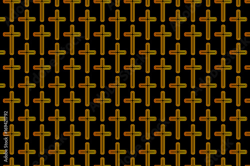 Golden christian cross on black background - vector pattern, Religious cross - pattern