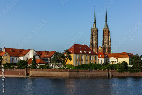 View on the Tumski island and Odra river, Wroclaw, Poland