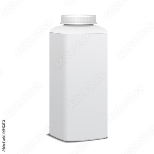 Square plastic bottle with screw cap for dairy products. For milk, drink yogurt, cream, dessert. Vector realistic pack mockup template