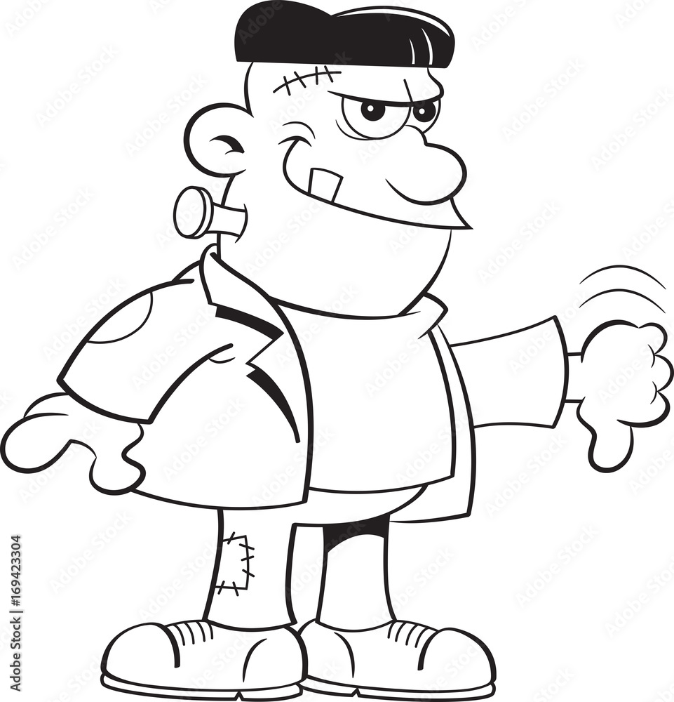 Black and white illustration of a monster giving thumbs down.