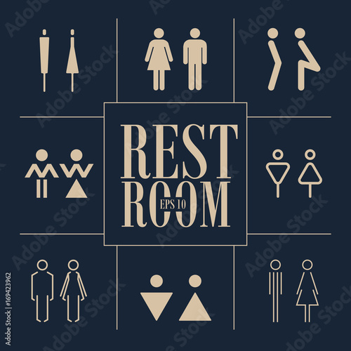 Concept and idea set of various icons toilet. Stroke vector logo, web graphics.