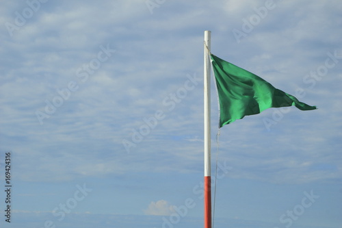 Green Safety Flag on the beach