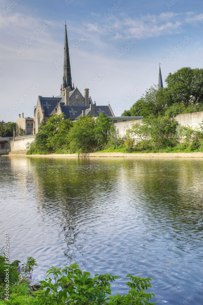 Vertical of a Quiet morning by the Grand River in Cambridge