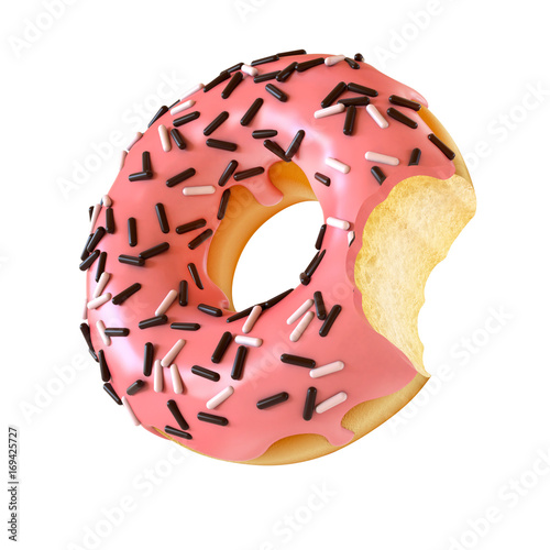 Photo Glazed donut or doughnut with bite missing 3d rendering