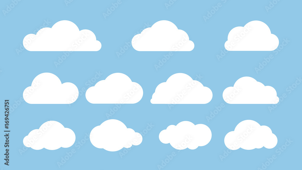 Set of clouds isolated on blue background. Flat vector illustration Set of clouds isolated on blue background. Flat vector illustration