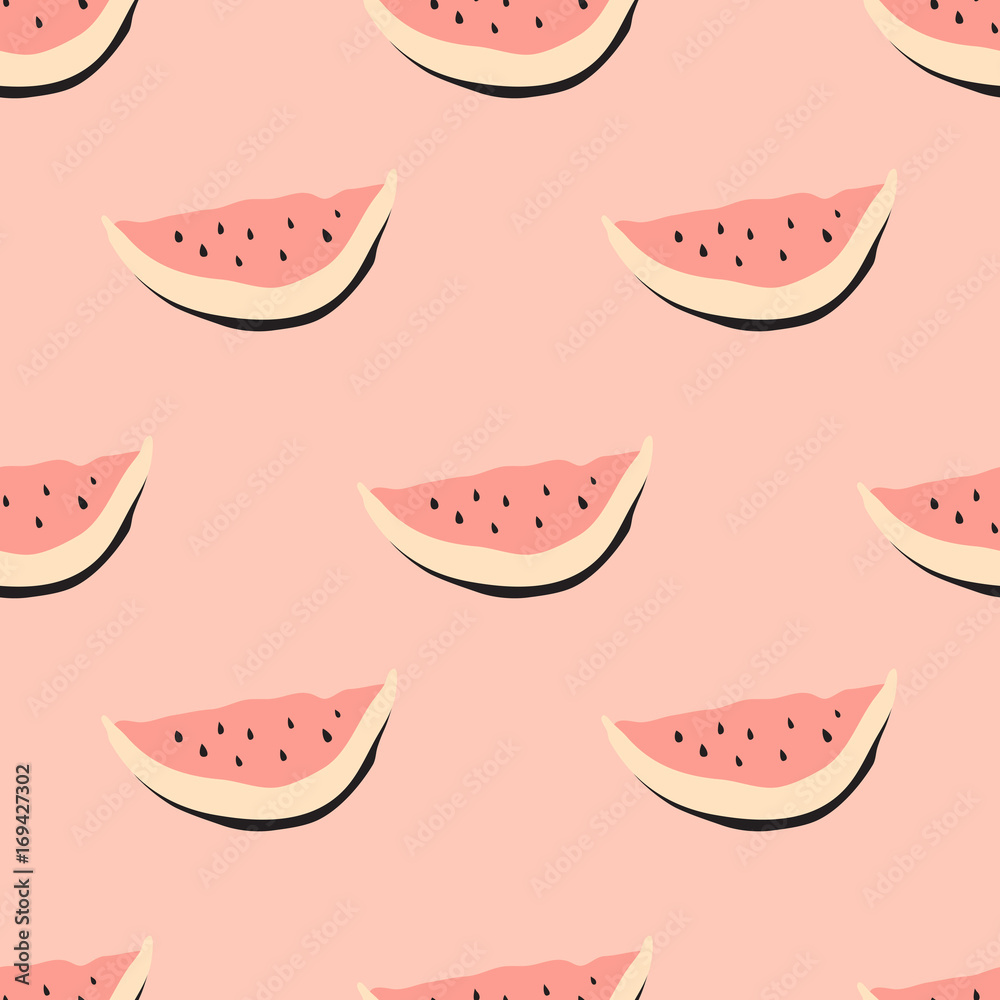 Watermelon seamless vector pattern with soft pink and cream colors. Healthy, fresh, and smooth, modern style summer concept. Decorative fruit background for print, textile, or web use. Watermelon seamless vector pattern with soft pink and cream colors. Healthy, fresh, and smooth, modern style summer concept. Decorative fruit background for print, textile, or web use.