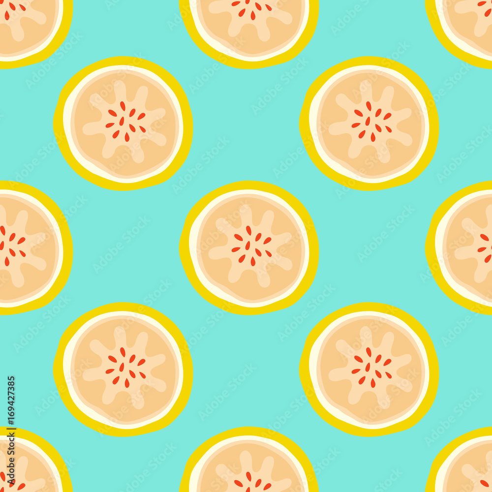 Fresh juicy sliced fruit, melon or lemon seamless pattern. Vector illustration or background texture for any design. Healthy and natural, modern style summer concept.