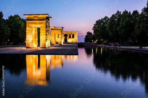 Debod Temple Reflected in the Water at Dusk, Madrid