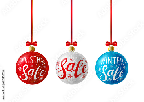 Set of Christmas balls with sale lettering