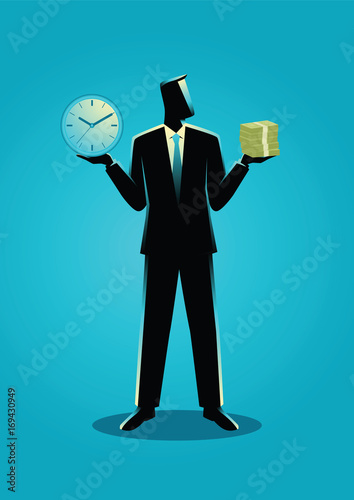 Businessman holding a clock and bank notes