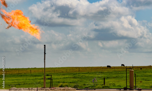 Oil Field Flare. Flaring Methane As An Oil Byproduct Creating Emissions