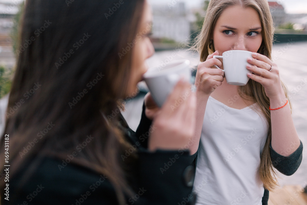 Female jealousy. Rivalry and gossips. Intense conversation at tea party, women's envy Female jealousy. Rivalry and gossips. Intense conversation at tea party, women's envy
