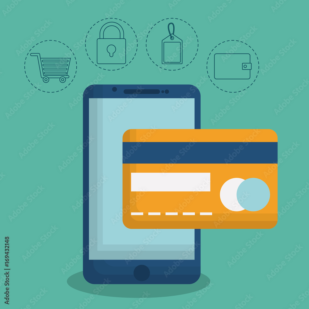 smartphone and e-commerce related icons over turquoise background colorful design vector illustration smartphone and e-commerce related icons over turquoise background colorful design vector illustration