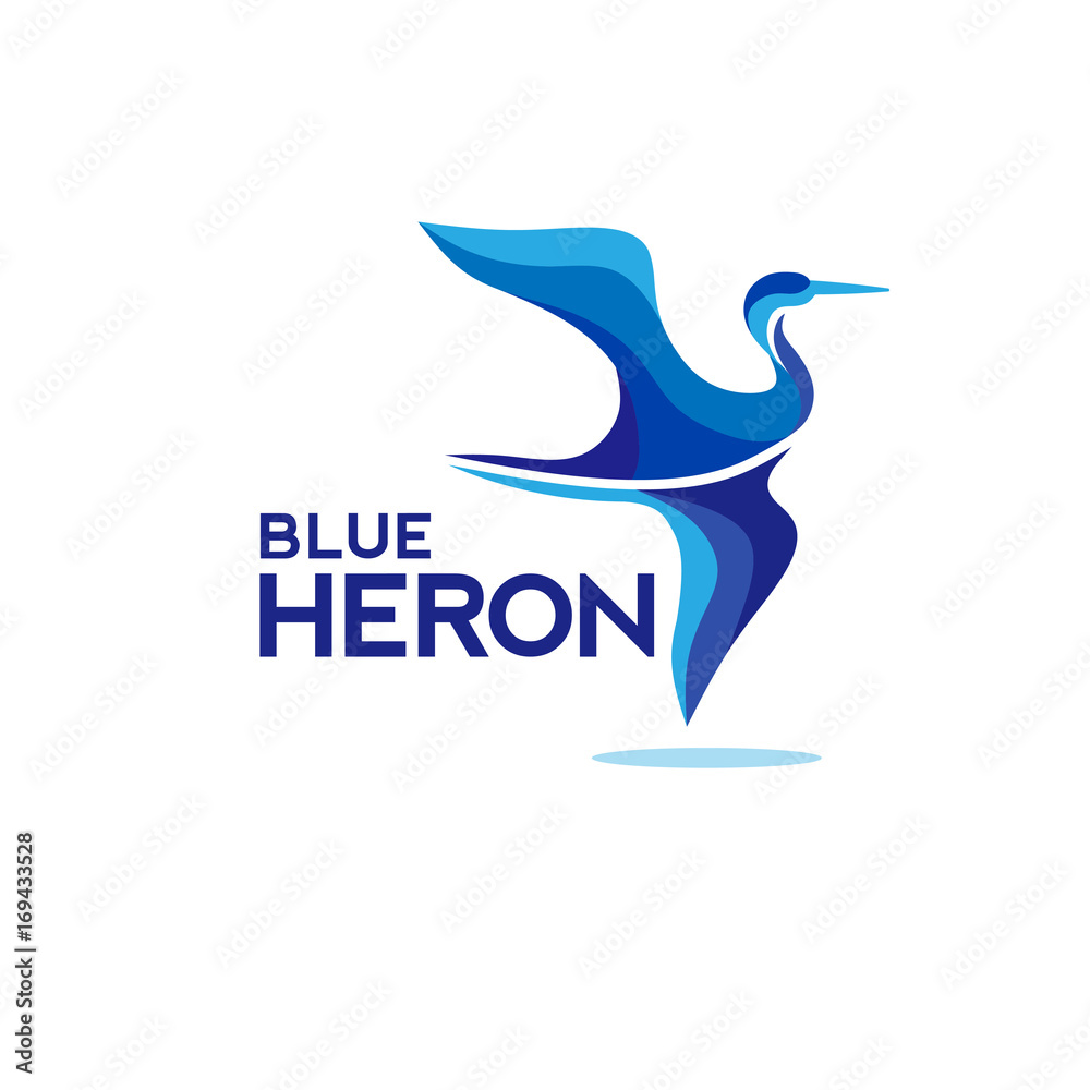 heron fly, crane, stork silhouette logo template, vector illustration