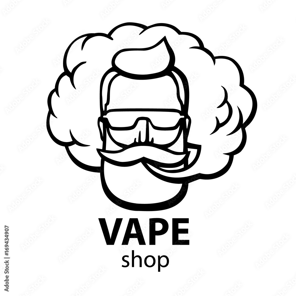 Hand-drawn hipster with mustache and beard. Man with vape and cloud. Electronic Cigarette. Vector. Stickers. logo. Emblem Hand-drawn hipster with mustache and beard. Man with vape and cloud. Electronic Cigarette. Vector. Stickers. logo. Emblem