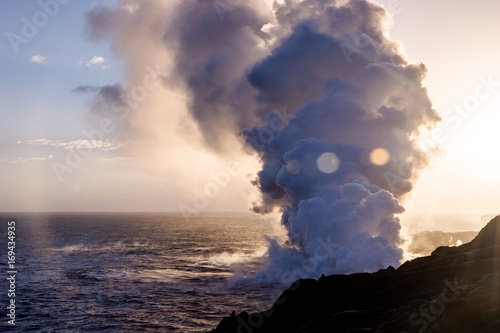 Sun behind lava steam