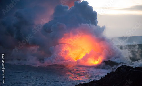 Lava flowing into ocean explosion eruption