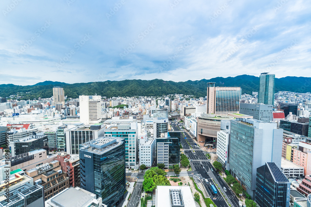 Naklejka premium 神戸 六甲山と山の手の町並み