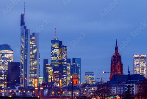 Frankfurt am Main. View of the business center the city at sunset.