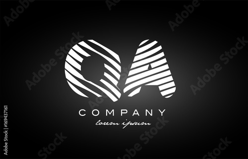 QA Q A letter alphabet logo black white icon design
