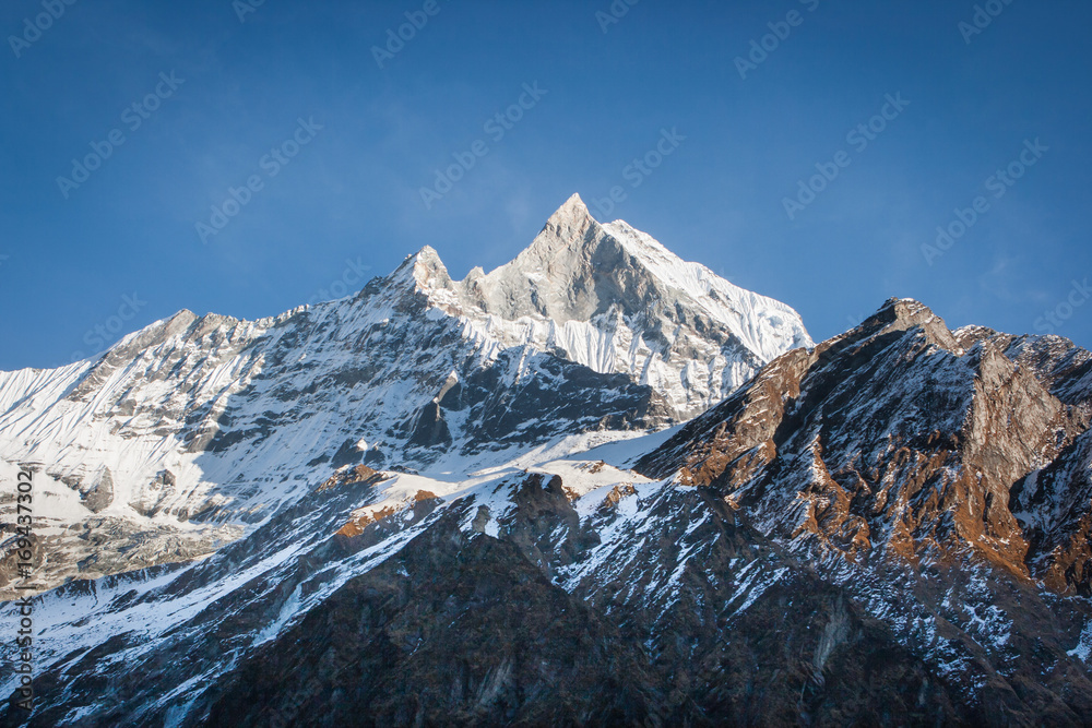 Fototapeta premium View of the Machapuchare, on the Annapurna Base Camp Trek, Nepal