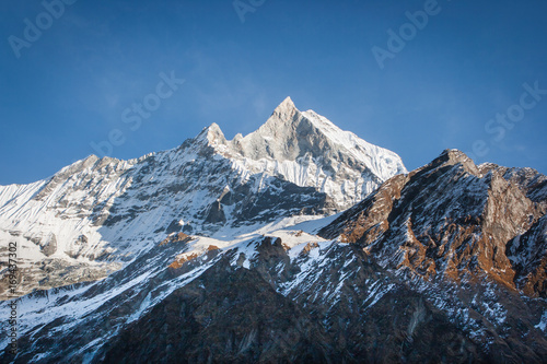 View of the Machapuchare  on the Annapurna Base Camp Trek  Nepal