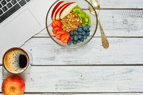 Wallpaper Mural Breakfast break during the work with laptop Torontodigital.ca