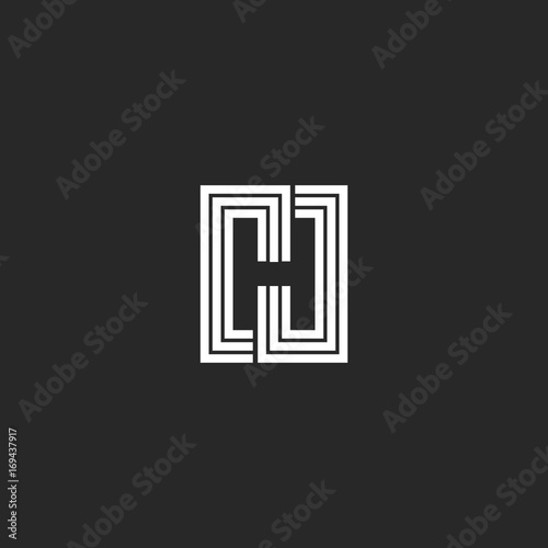 Letter H logo monogram negative space stylish typography design element. Black and white lines initial emblem mockup.
