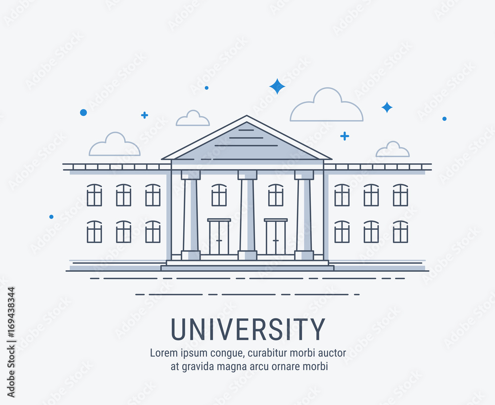 University, College, academy or shool building in modern vector style illustration. For web banner or landing page.