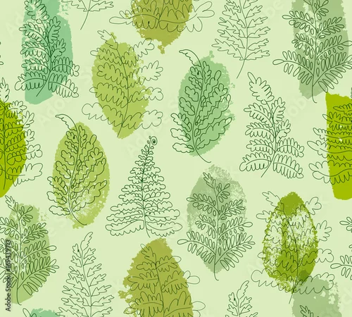 Tapety Kwiatowy wektor wzór paproci. Ręcznie rysowane tekstury botaniczne. Dekoracyjne zielone tło graficzne