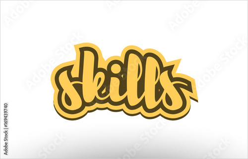 skills yellow black hand written text postcard icon