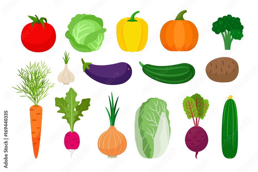 Vegetables flat icons set Vegetables flat icons set