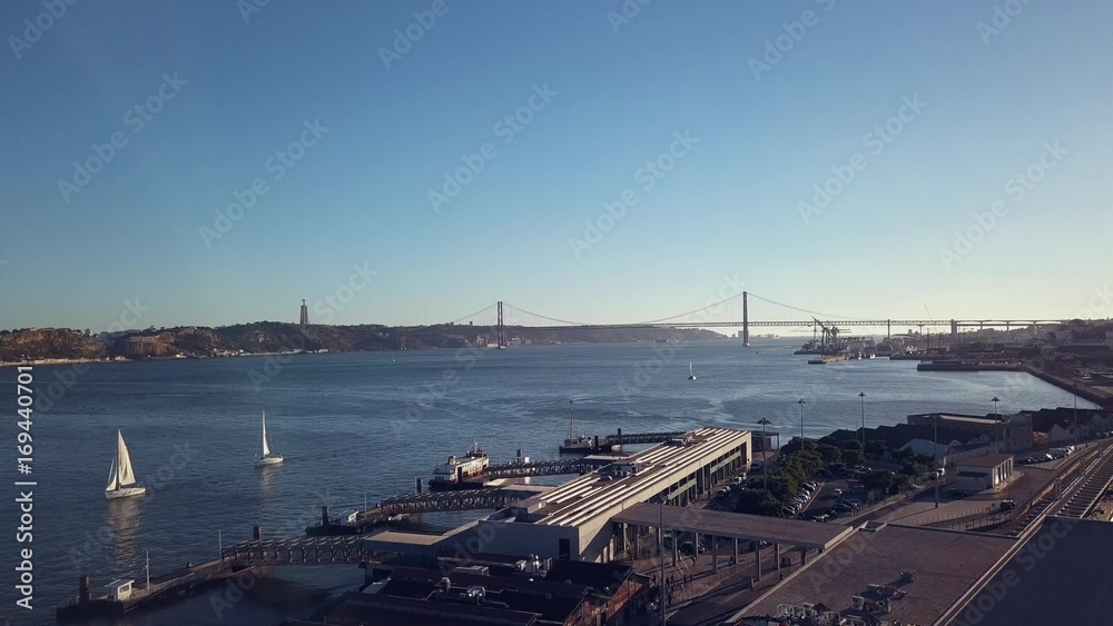 A magnificent view of the river and the old part of the Lisbon from the height A magnificent view of the river and the old part of the Lisbon from the height