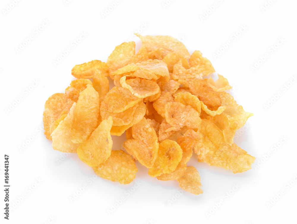 corn flakes top view on white background.
