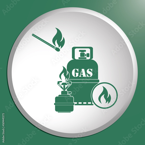 Camping stove with gas bottle icon vector