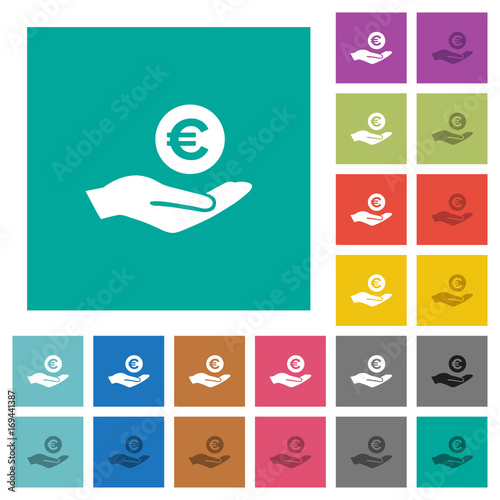 Euro earnings square flat multi colored icons